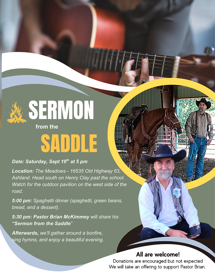 Sermon from the Saddle event poster. Schedule and location are provided below.